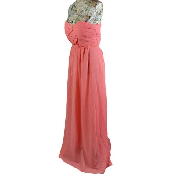 Gown Long Maxi Dress Formal Strapless A Line Peachy Chiffon Floor Length - Picture 9 of 11